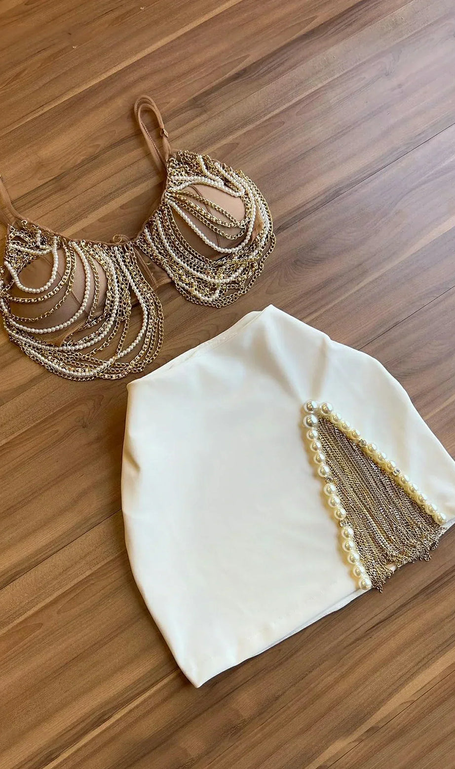 Sable Pearl Body Chain Set in White