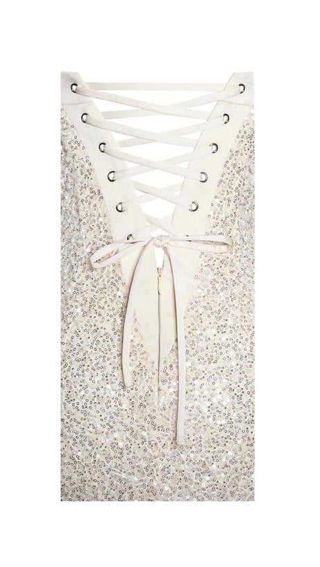 RAIZEL GOLD BEADED SEQUIN BODYCON GOWN WITH SCARF MAXI DRESS