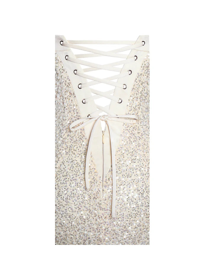 Raizel Gold Beaded Sequin Bodycon Gown with Scarf MAXI DRESS