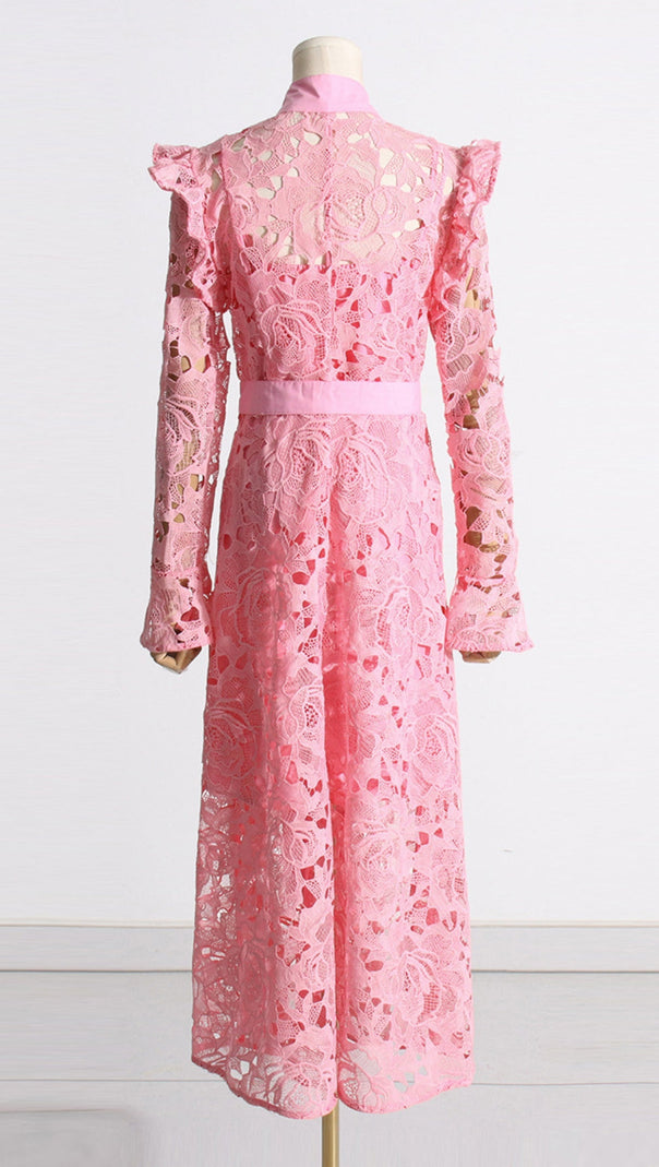 AIIZIE LACE BUTTERFLY SLEEVE MIDI DRESS IN PINK - product image