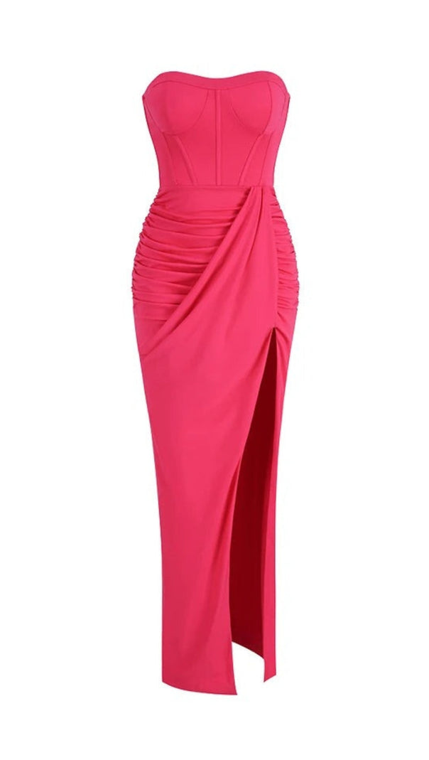 AIIZIE STRAPLESS RUCHED DRESS IN HOT PINK - product image