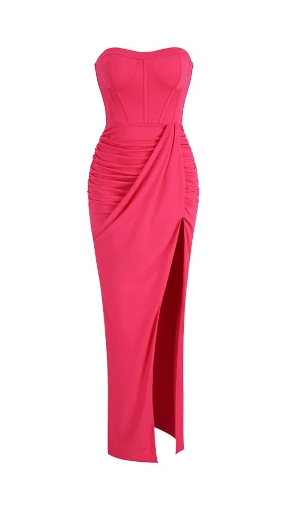 TRÄGERLOSES RÜSCHENKLEID IN PINK 