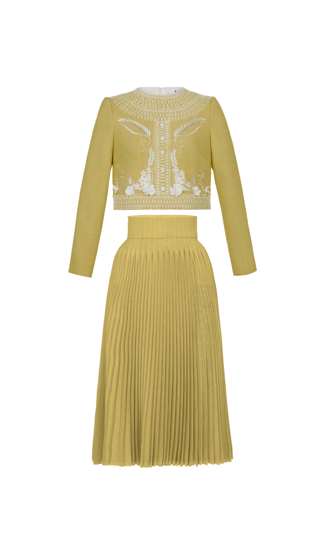 AIIZIE DRAPED TOP PLEAT SKIRT SET IN YELLOW - product image