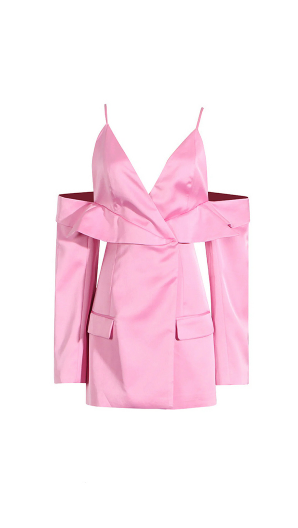 AIIZIE PLUNGE DRAPED SATIN BLAZER IN PINK - product image