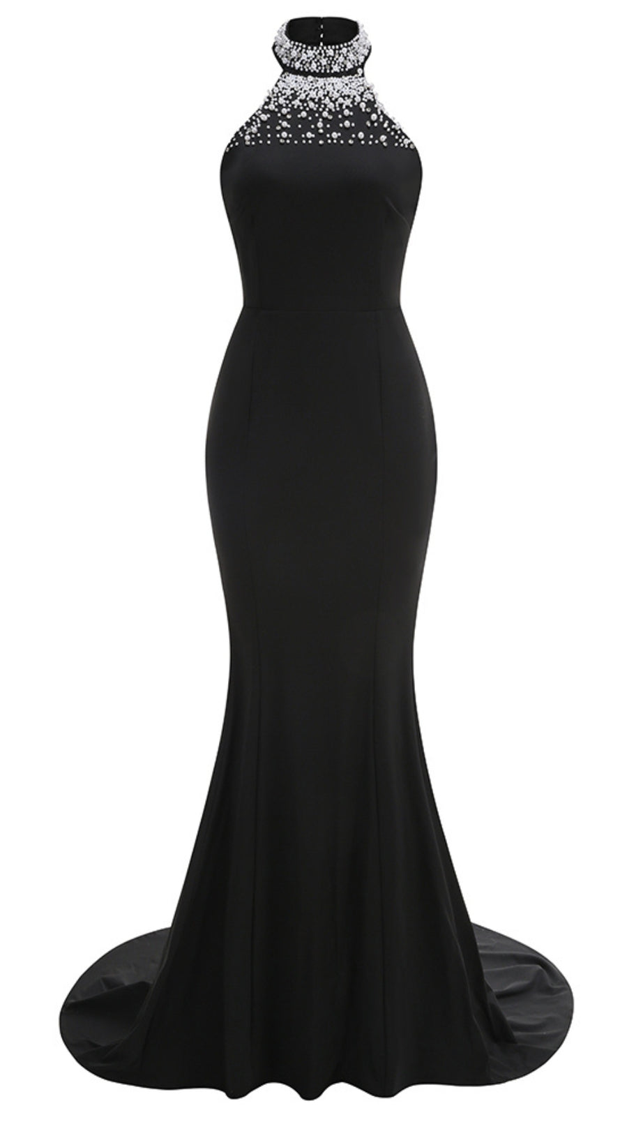 HALTERNECK PEARL PROM GOWN