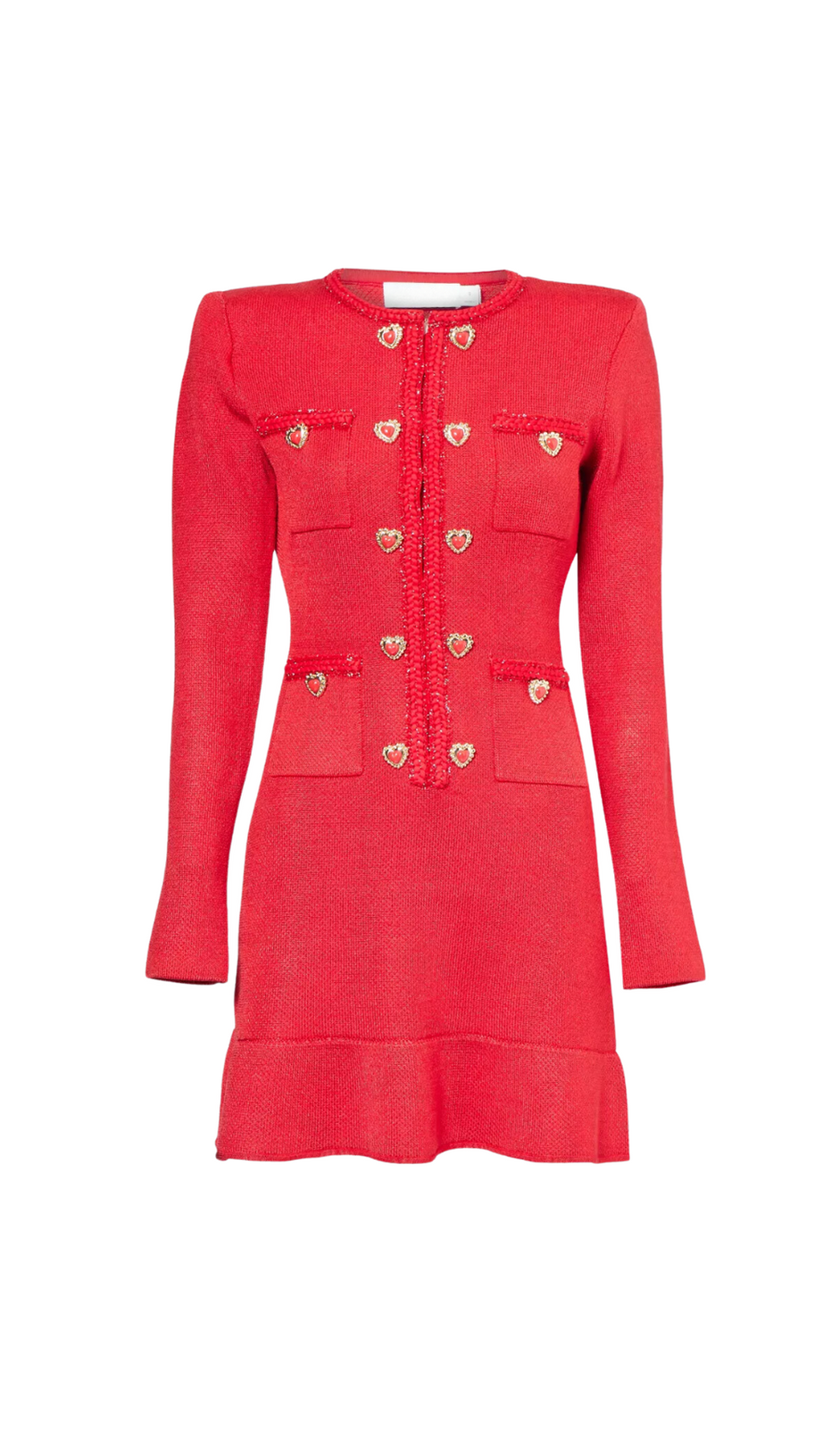 BETTY PATCH-POCKET ROUND-NECK KNITTED MINI DRESS IN RED