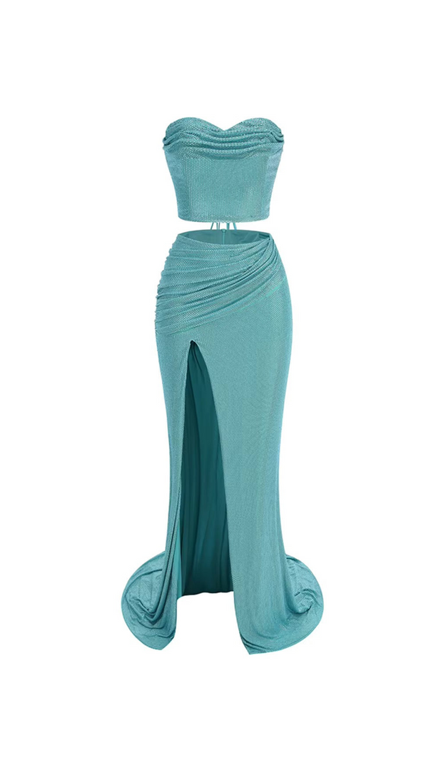 AIIZIE WALLIS EMERALD DIAMONDS LACE-UP TOPS 2 PIECES BODYCON SET - product image