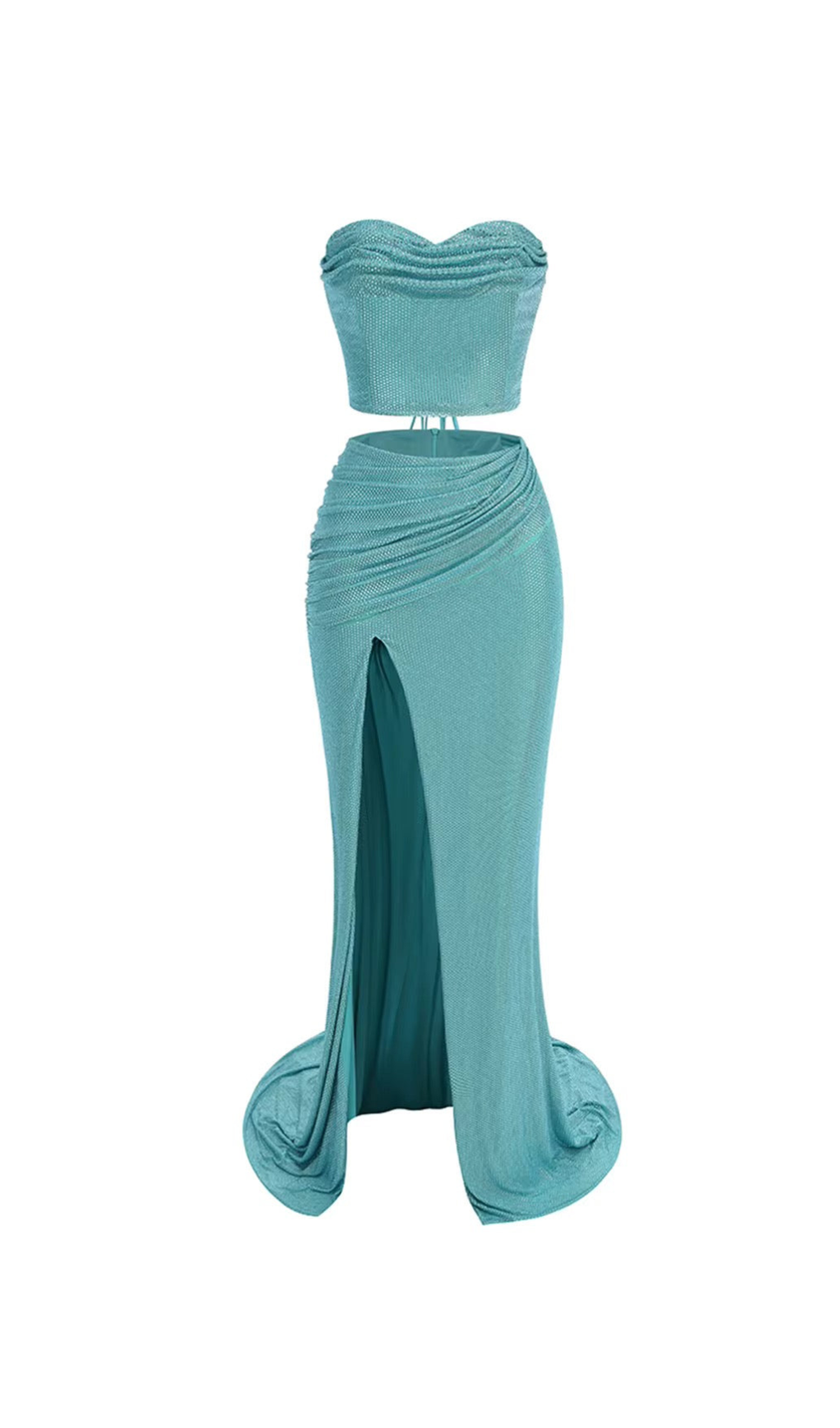 WALLIS EMERALD DIAMONDS LACE-UP TOPS 2 PIECES BODYCON SET