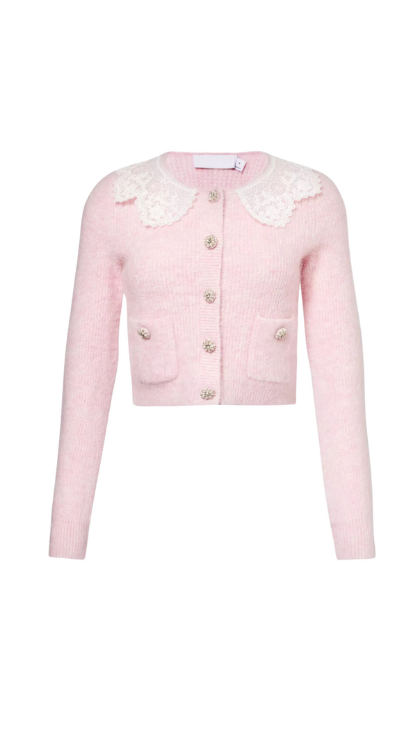 AIIZIE FLUFFY RIBBED-KNIT STRETCH-WOVEN BLEND CARDIGAN IN PINK - product image