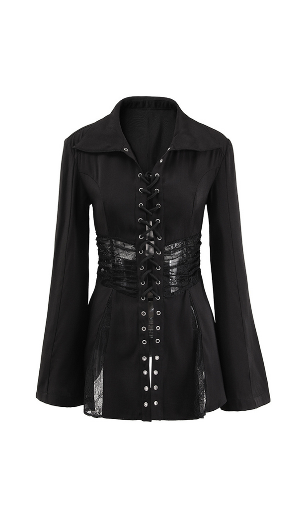 AIIZIE MELANY SEE THROUGH LACE UP SHIRT IN BLACK - product image