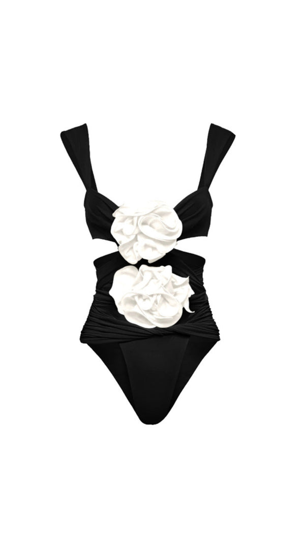 AIIZIE BLACK 3D FLOWER ONE PIECE SWIMSUIT AND SKIRT - product image