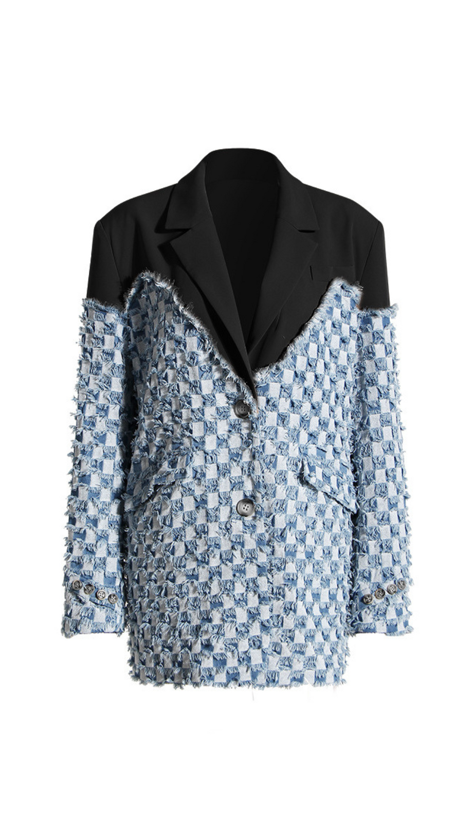 zweifarbiger Denim-Karos-Blazer in Blau