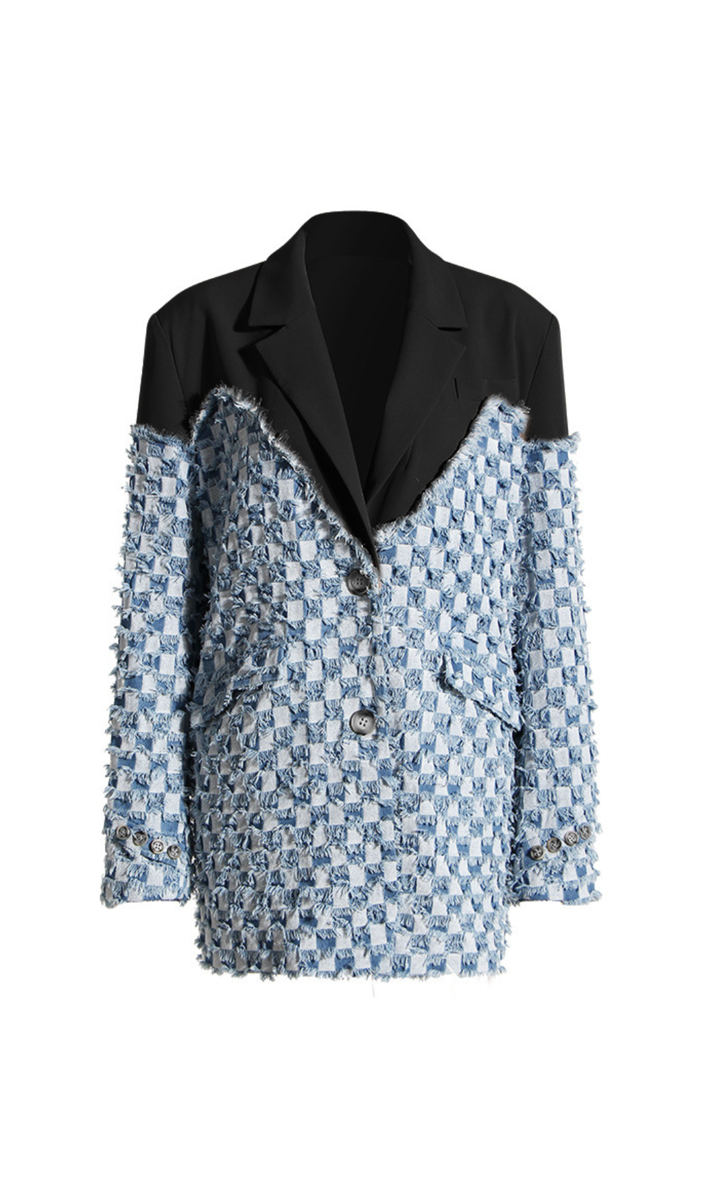 TWO-TONE DENIM CHECKS BLAZER IN BLUE