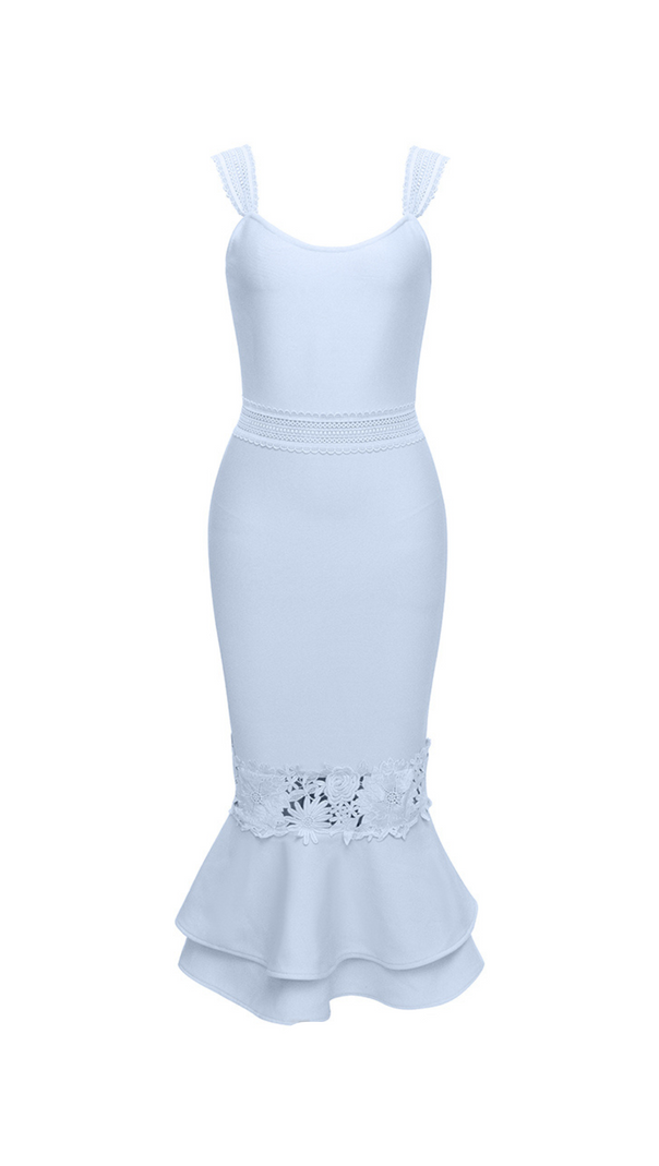 AIIZIE AGATHA MERMAID HEM FLORAL LACE BANDAGE MIDI DRESS IN BLUE - product image