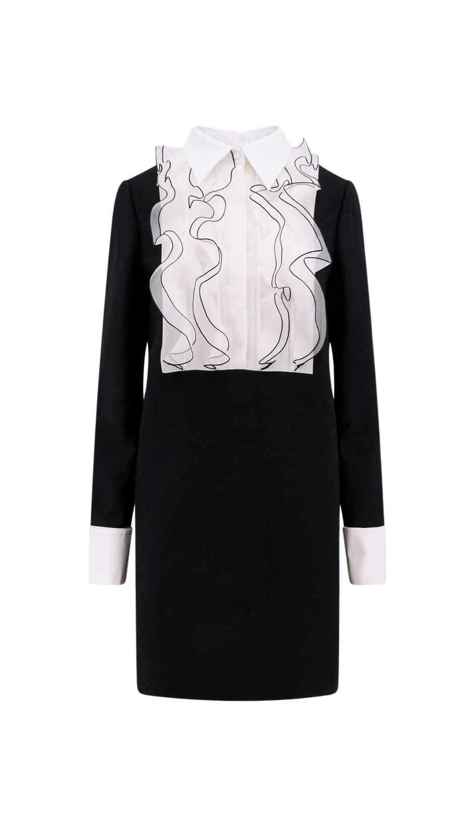 zweifarbiges Minikleid mit Rüschenbesatz