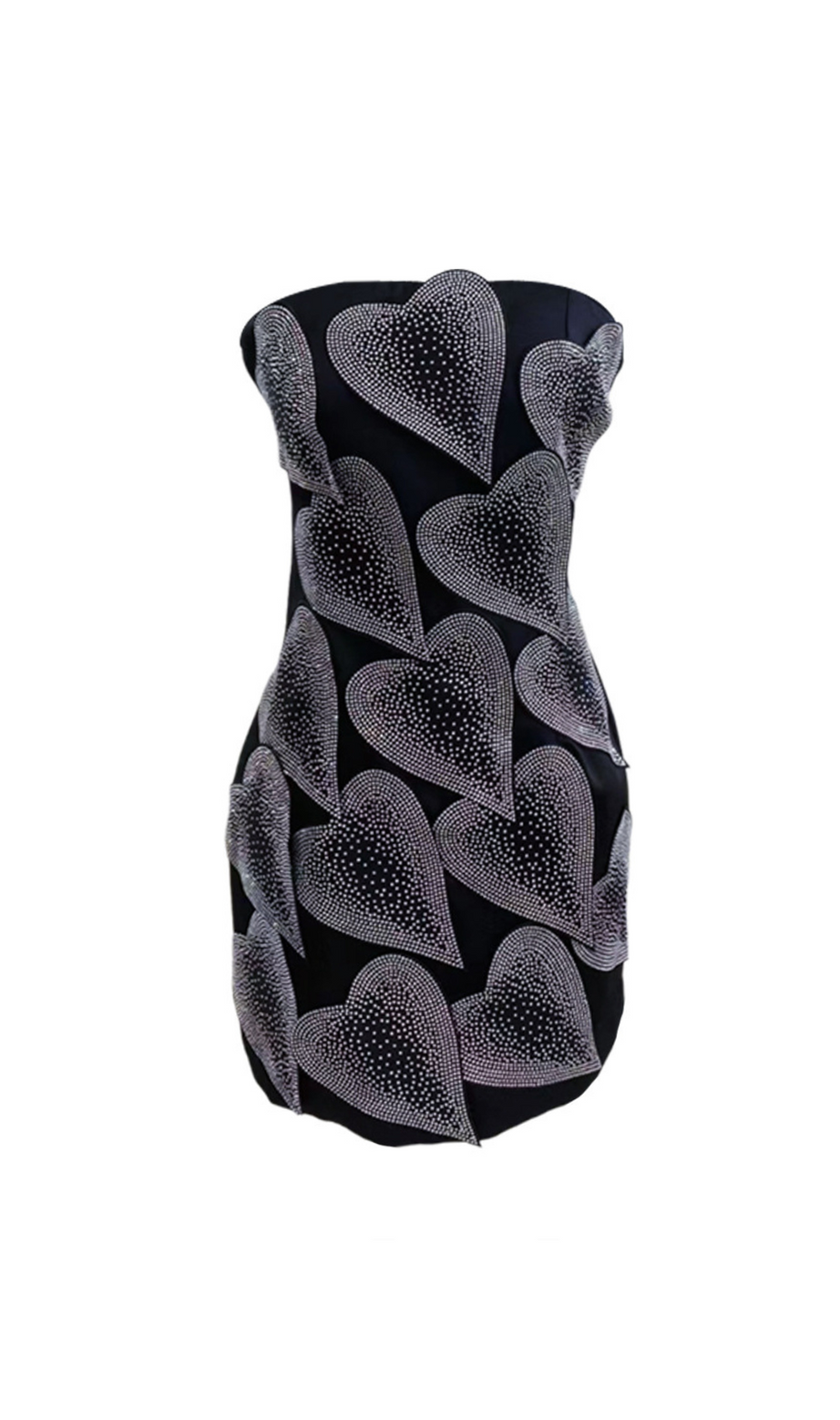mini abito nero decorato con foglie di cristallo