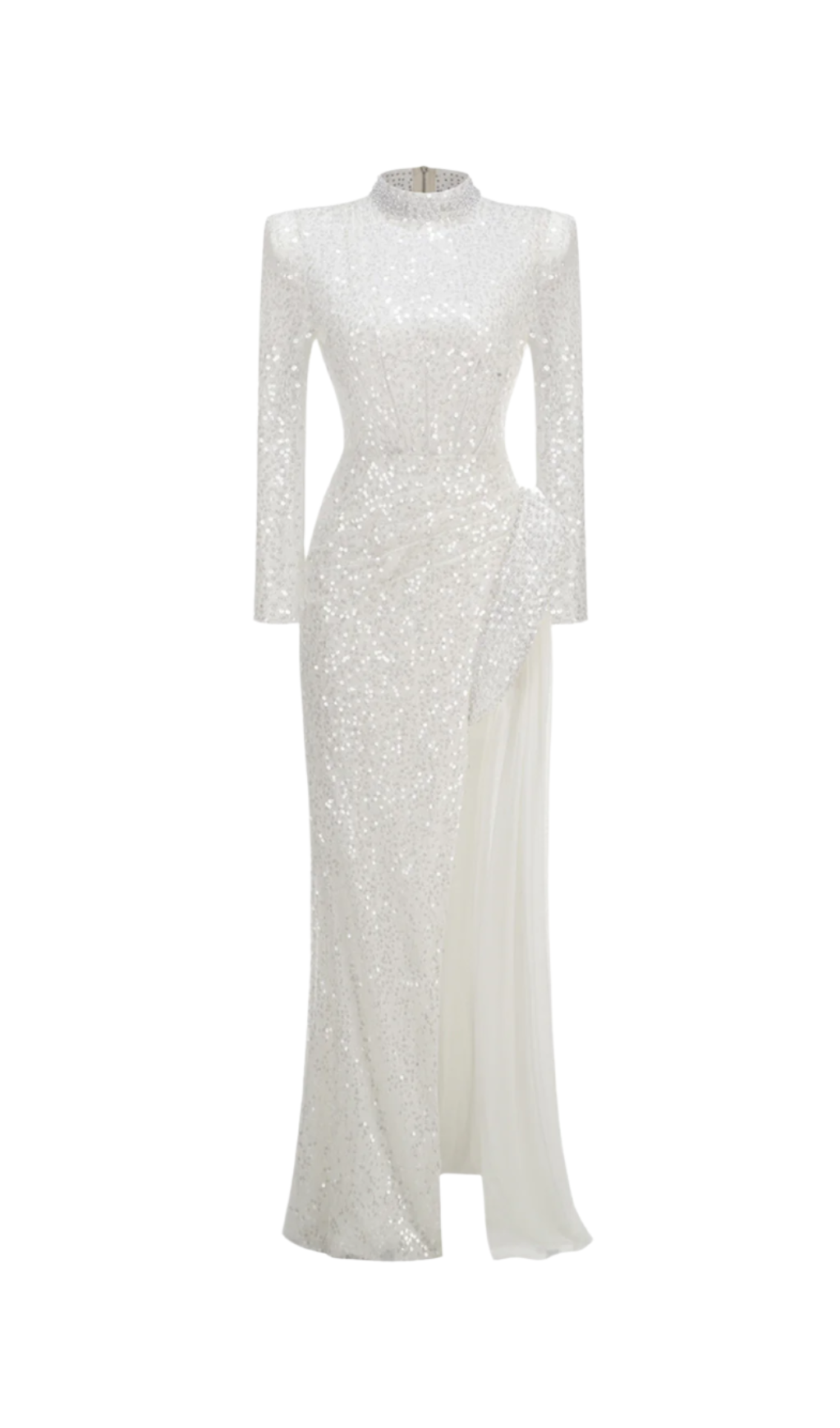 YVETTE PEARL EMBELLISHED SEQUIN MAXI DRESS IN WHITE