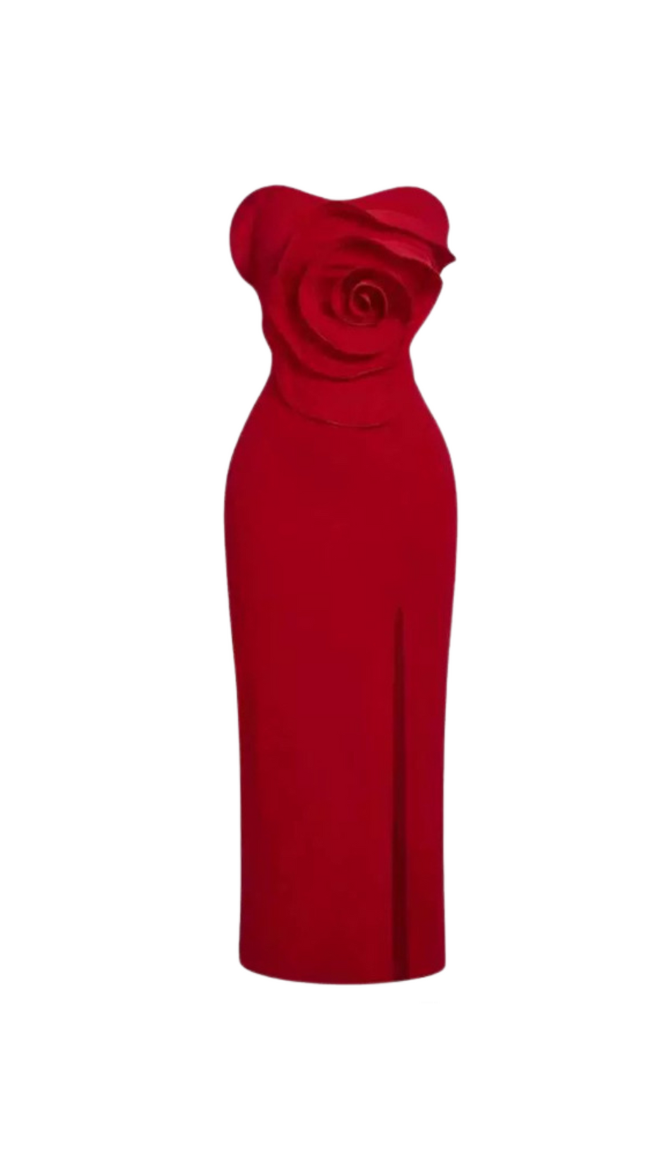 Michelle – Trägerloses Midikleid mit 3D-Blumen in Rot