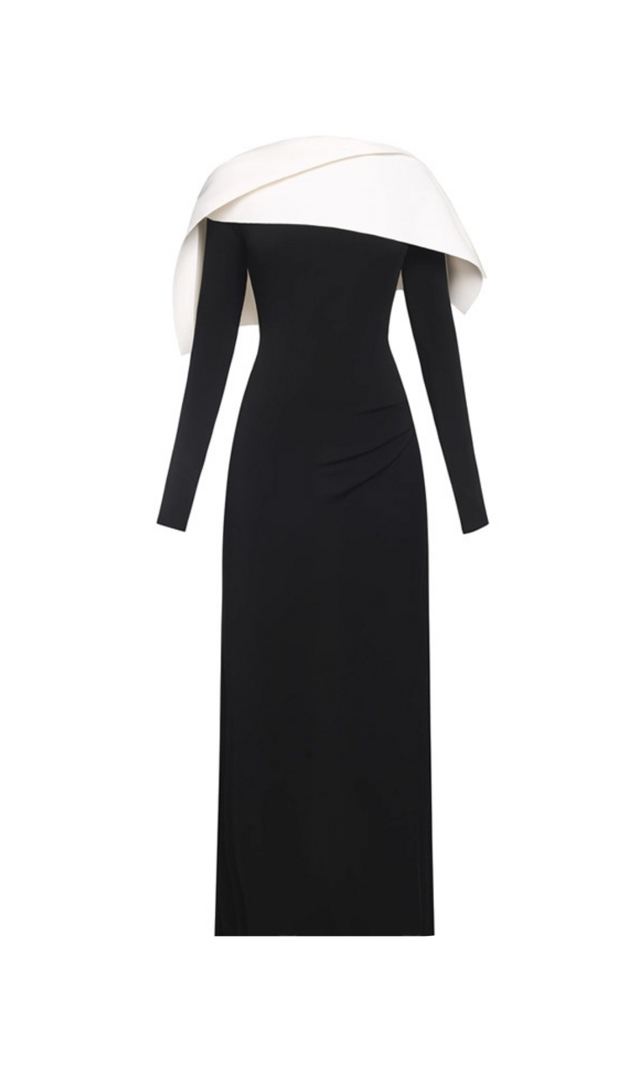 schwarzes Maxikleid mit drapierter asymmetrischer Schulterfalte