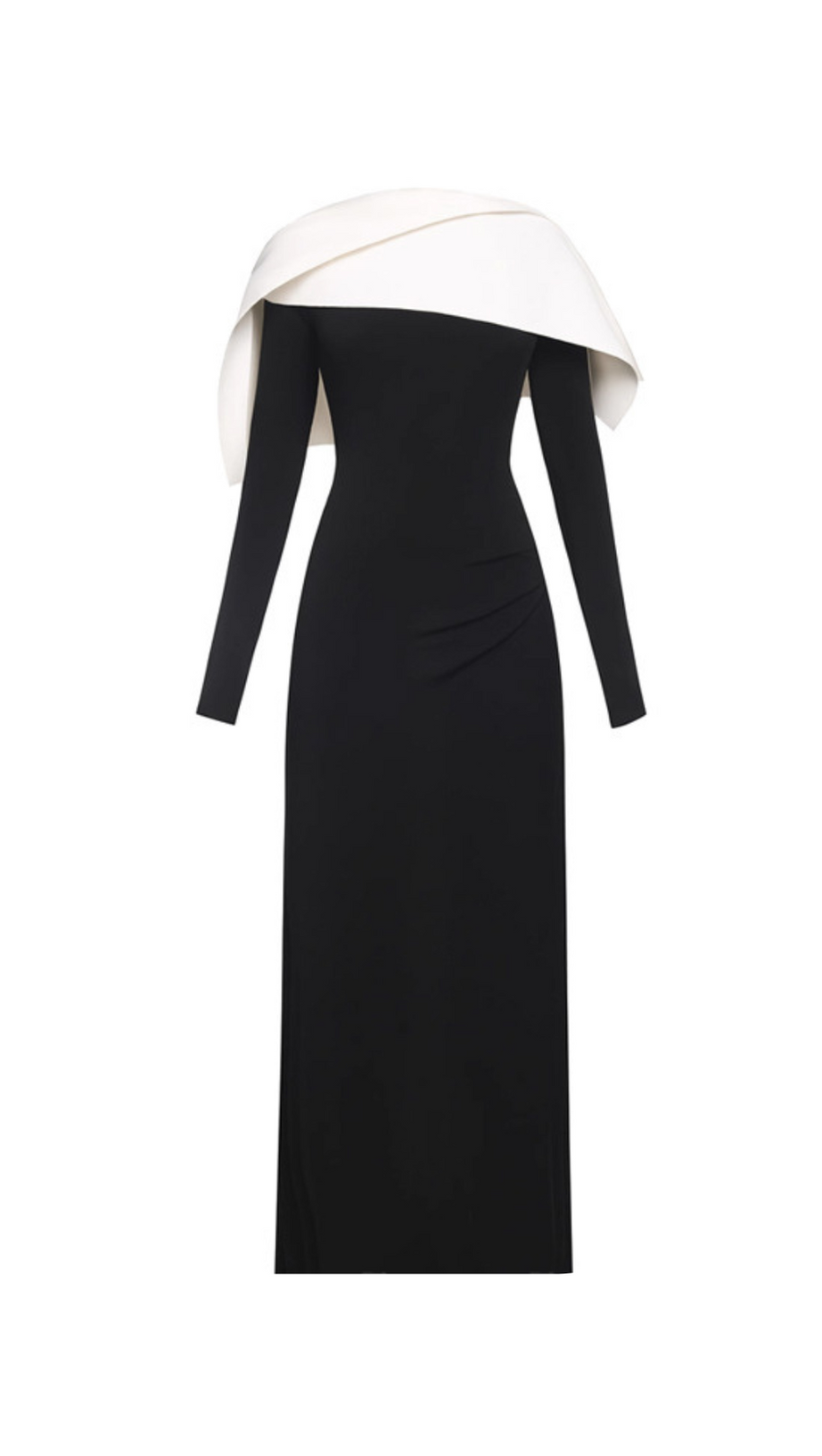 schwarzes Maxikleid mit drapierter asymmetrischer Schulterfalte