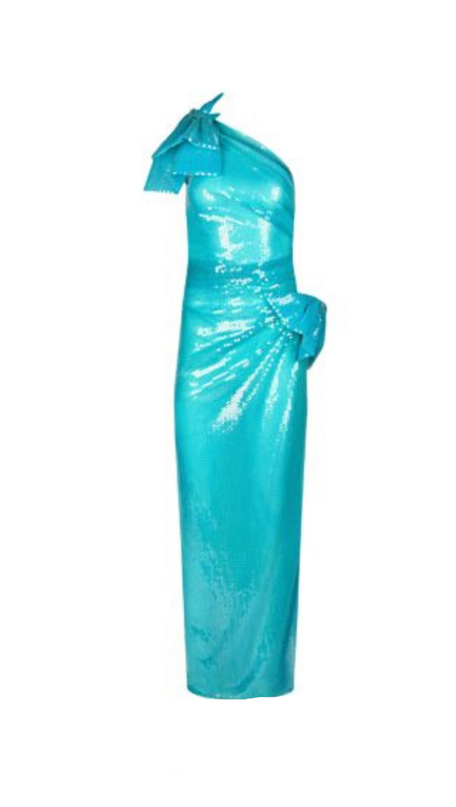 ONE SHOULDER BOW SEQUIN MAXI DRESS IN BLUE