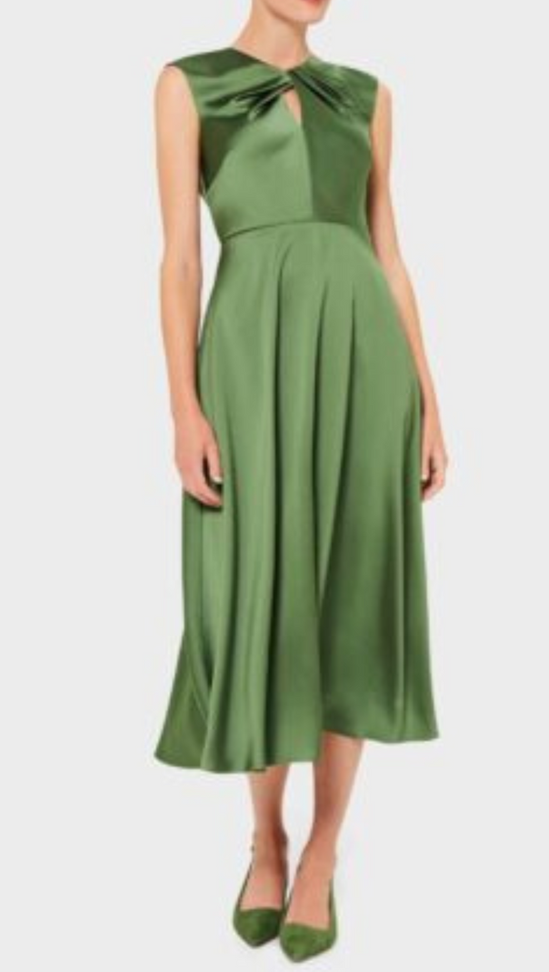 AIIZIE TWIST NECK SATIN MIDI DRESS IN GREEN - product image