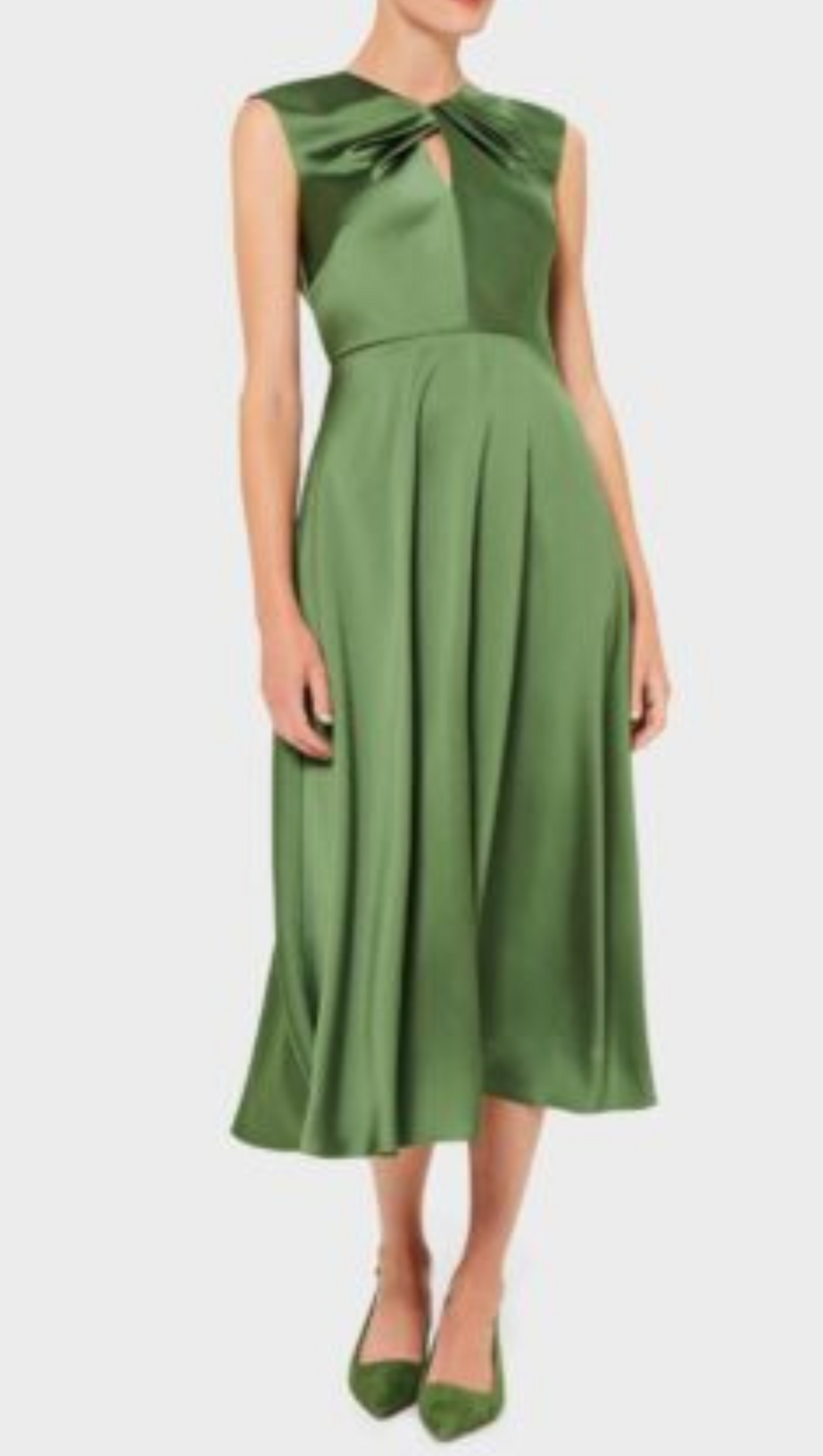 ABITO MIDI IN RASO CON SCOLLO A TORSIONE VERDE