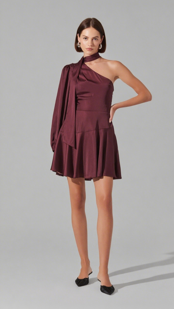 AIIZIE SATIN SCARF MINI SKATER DRESS - product image