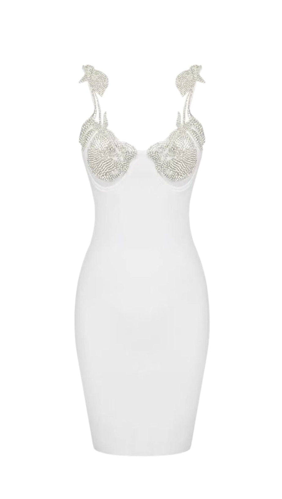 CRYSTALLISED BANDAGE MINI DRESS IN BLACK