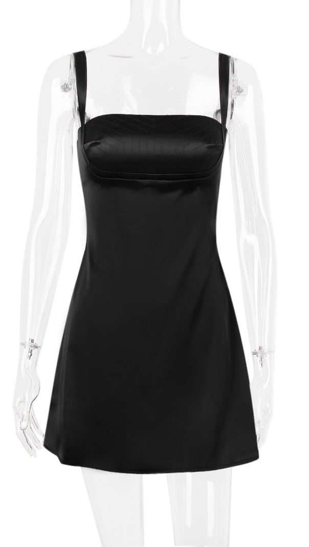 AIIZIE BLACK SATIN MINI DRESS - product image