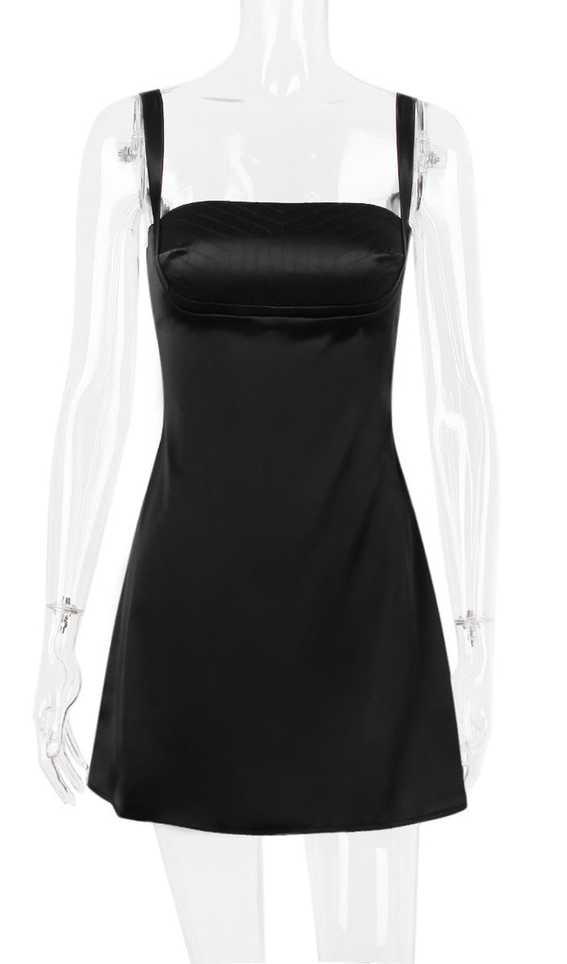 BLACK SATIN MINI DRESS