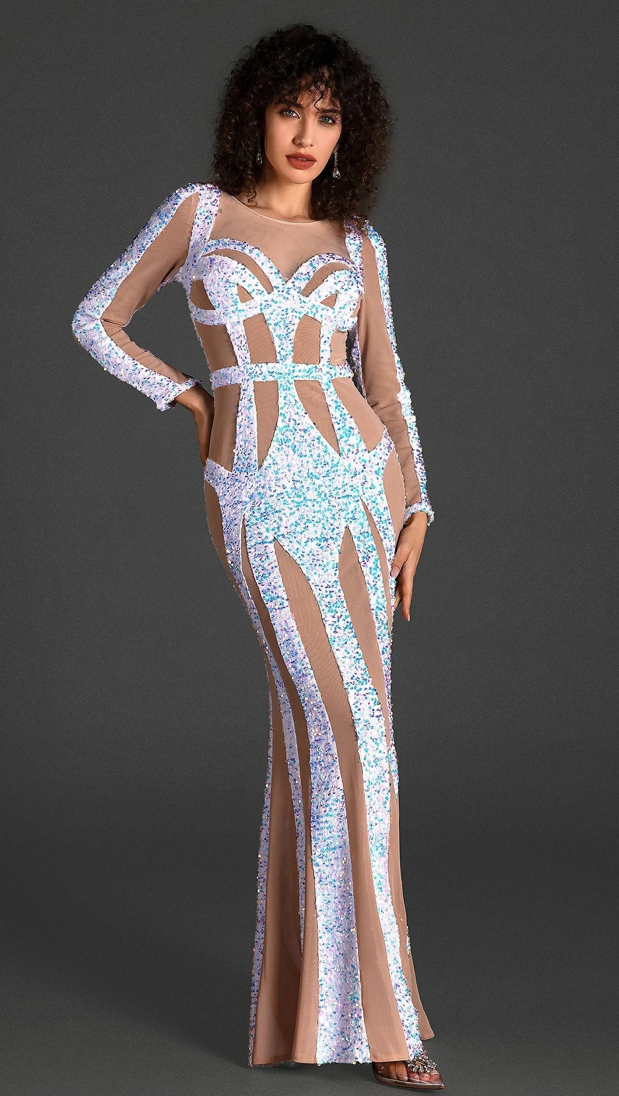 AIIZIE CYBELE MESH PATCHWORK SEQUIN DRESS - product image