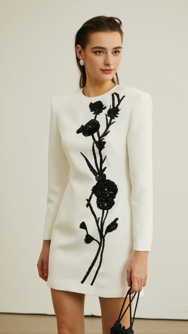 AIIZIE VENUS FLORAL EMBROIDERY BEAD MINI DRESS - product image