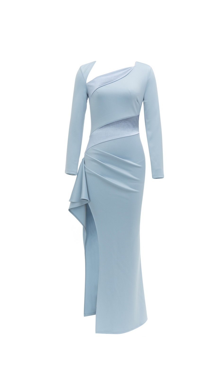 CLARA HIGH SLIT PATCHWORK BODYCON MAXI DRESS IN PALE BLUE