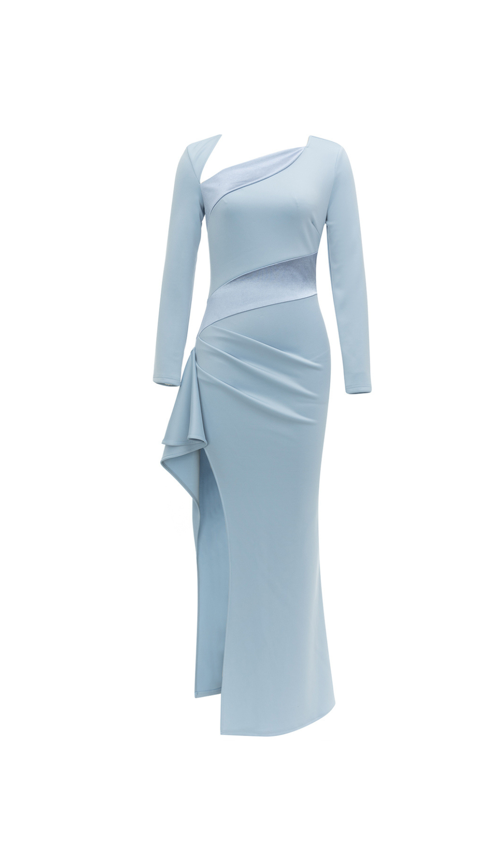 CLARA HIGH SLIT PATCHWORK BODYCON MAXI DRESS IN PALE BLUE
