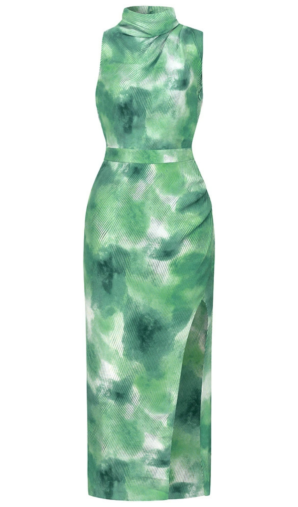 TIE DYE SPLIT THIGH BACKLESS DRESS IN GREEN