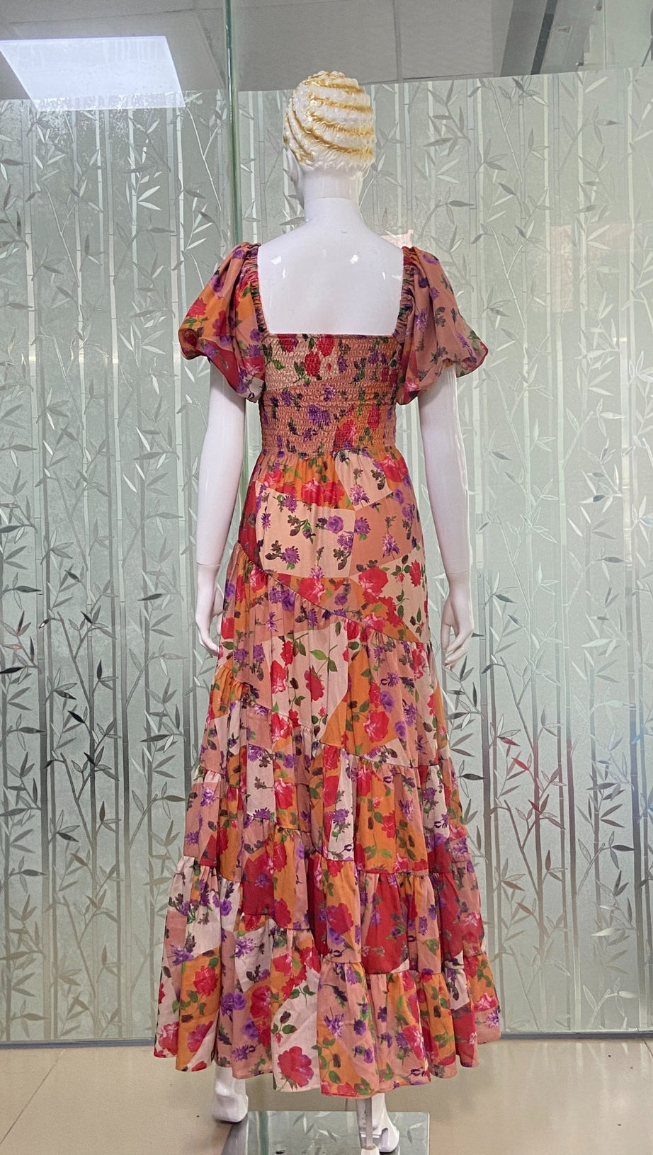 PUFF SLEEVE FLORAL PRINTED MAXI DRESS