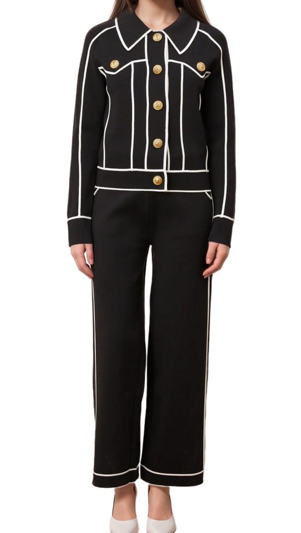 AIIZIE AMITY SEVEN-BUTTON BLACK PIPED-TRIM JACKET - product image
