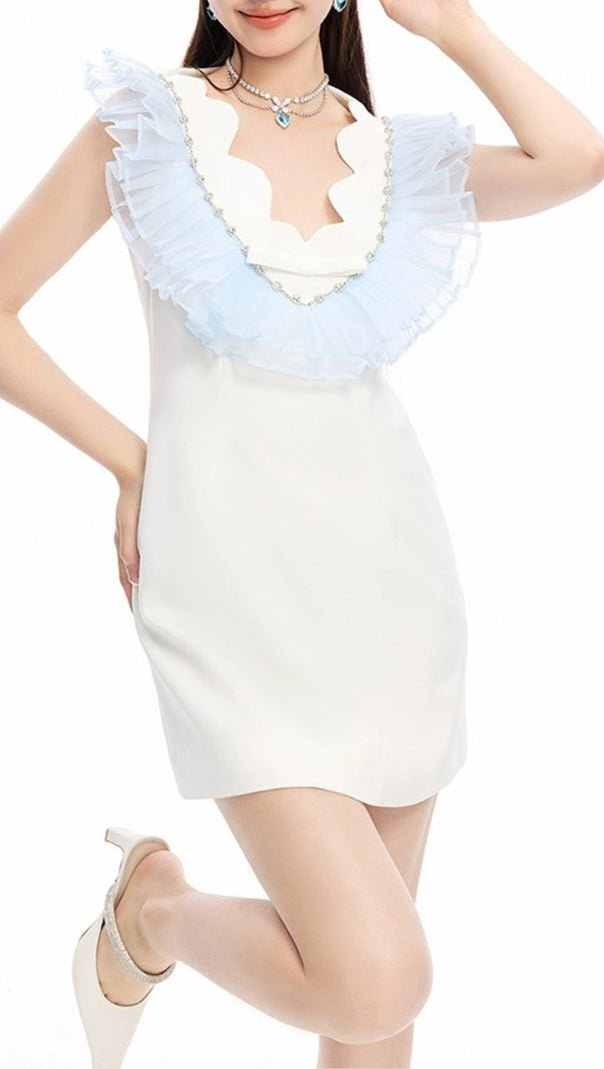 AIIZIE RUFFLE BEADING V-NECK MINI DRESS - product image