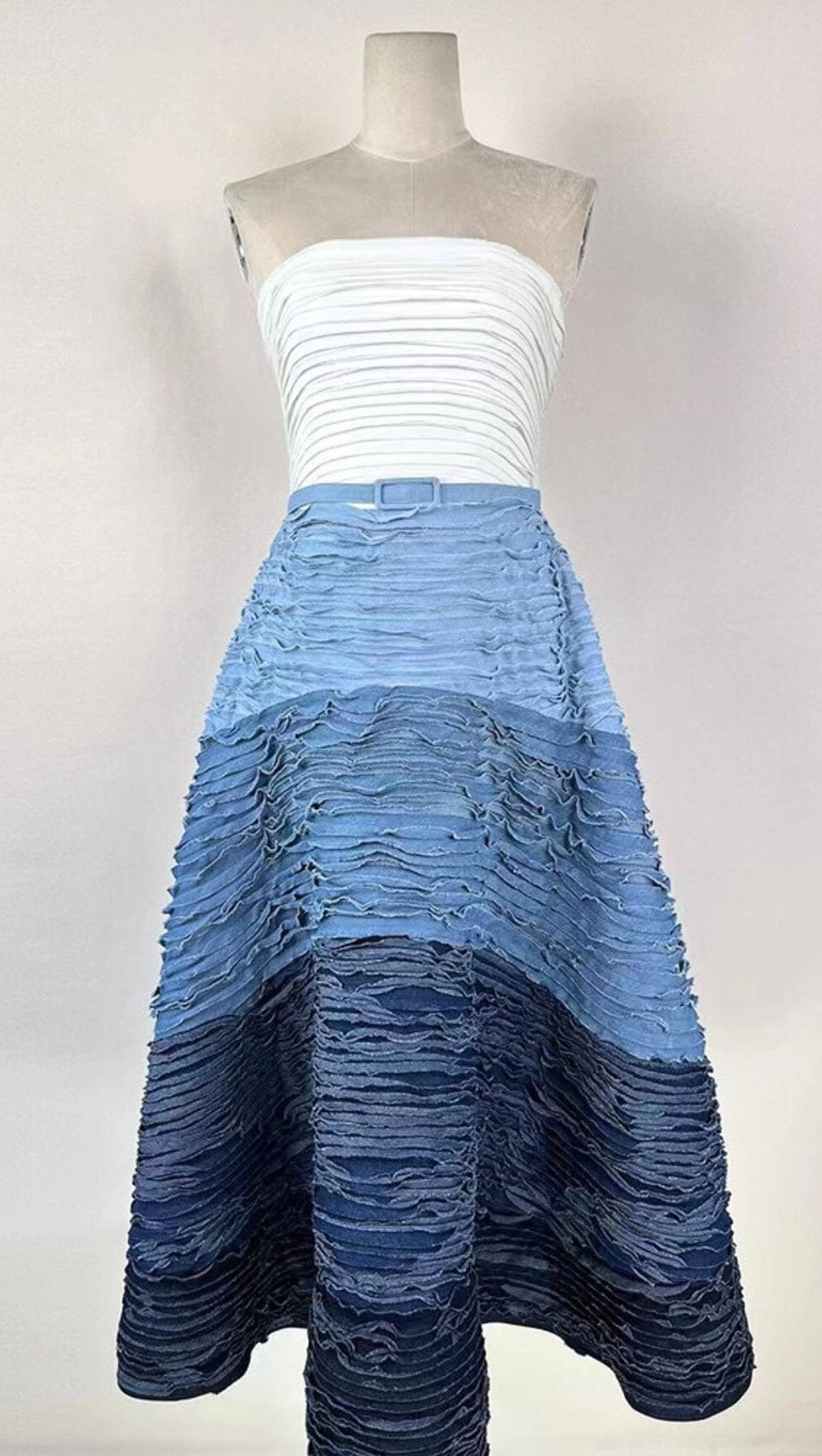 BLUE RIPPLE HALTER MIDI DRESS