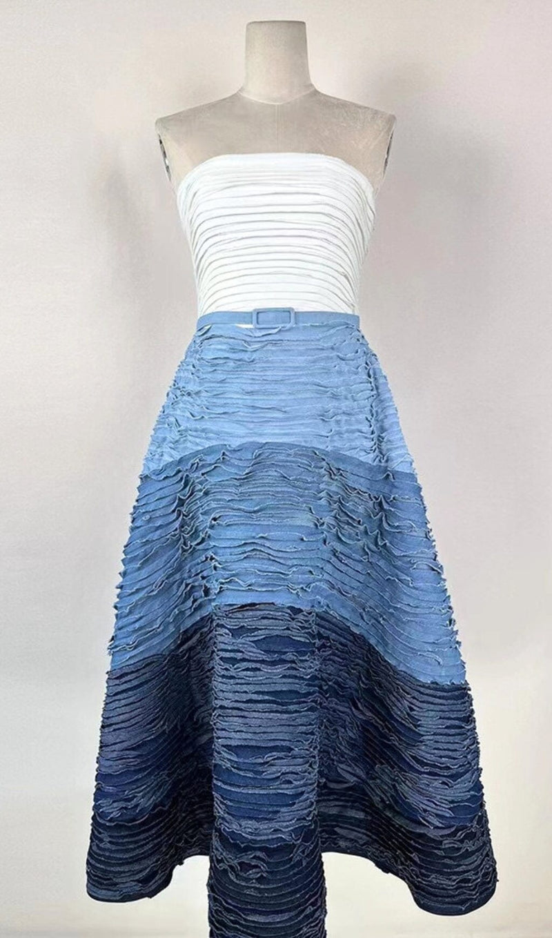 BLUE RIPPLE HALTER MIDI DRESS