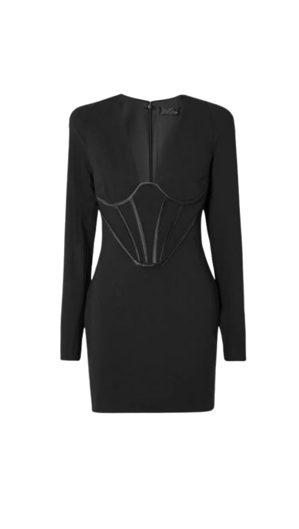 AIIZIE BLACK SILK SATIN-TRIMMED CREPE MINI DRESS - product image