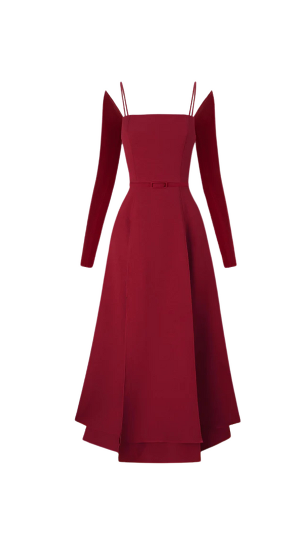 AIIZIE PHANTOM FRINGED MIDI DRESS IN RED - product image