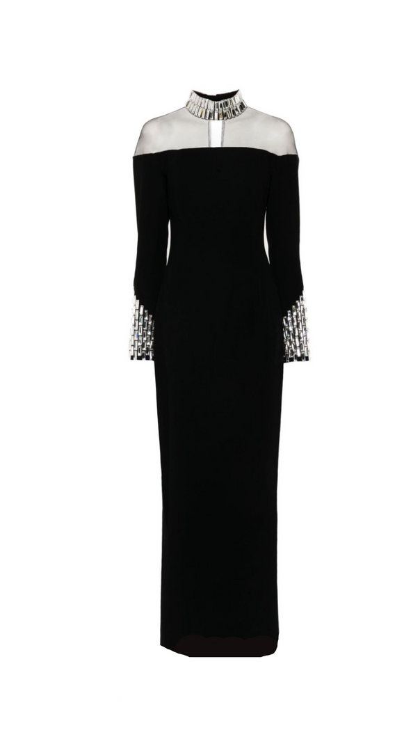 AIIZIE CRYSTAL EMBELLISHMENTS BLACK CRÊPE MAXI DRESS - product image
