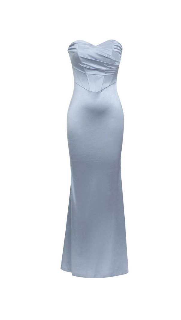 AIIZIE YEDDA GREY RUCHED BODYCON STRAPLESS MAXI DRESS - product image