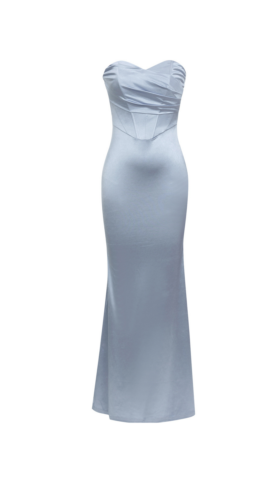 YEDDA GREY RUCHED BODYCON STRAPLESS MAXI DRESS