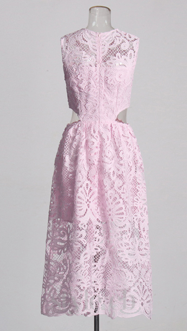 AIIZIE FANNY CUT-OUT LACE EMBROIDERY MIDI DRESS IN PINK - product image