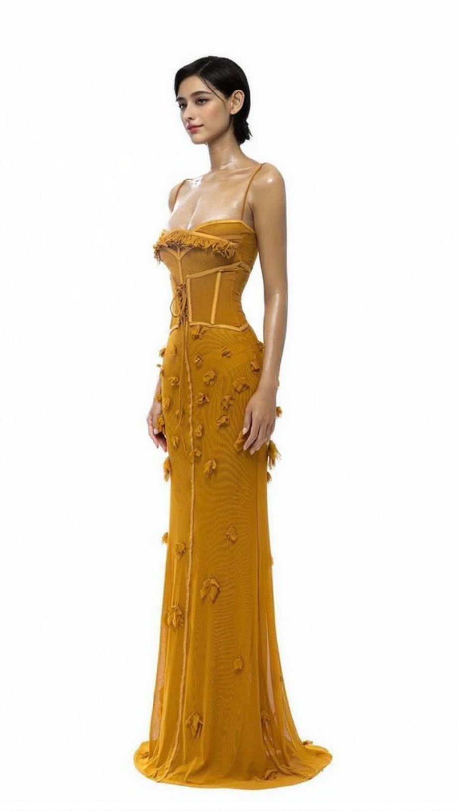 CARYS STRAPPY PETAL MAXI DRESS IN YELLOW