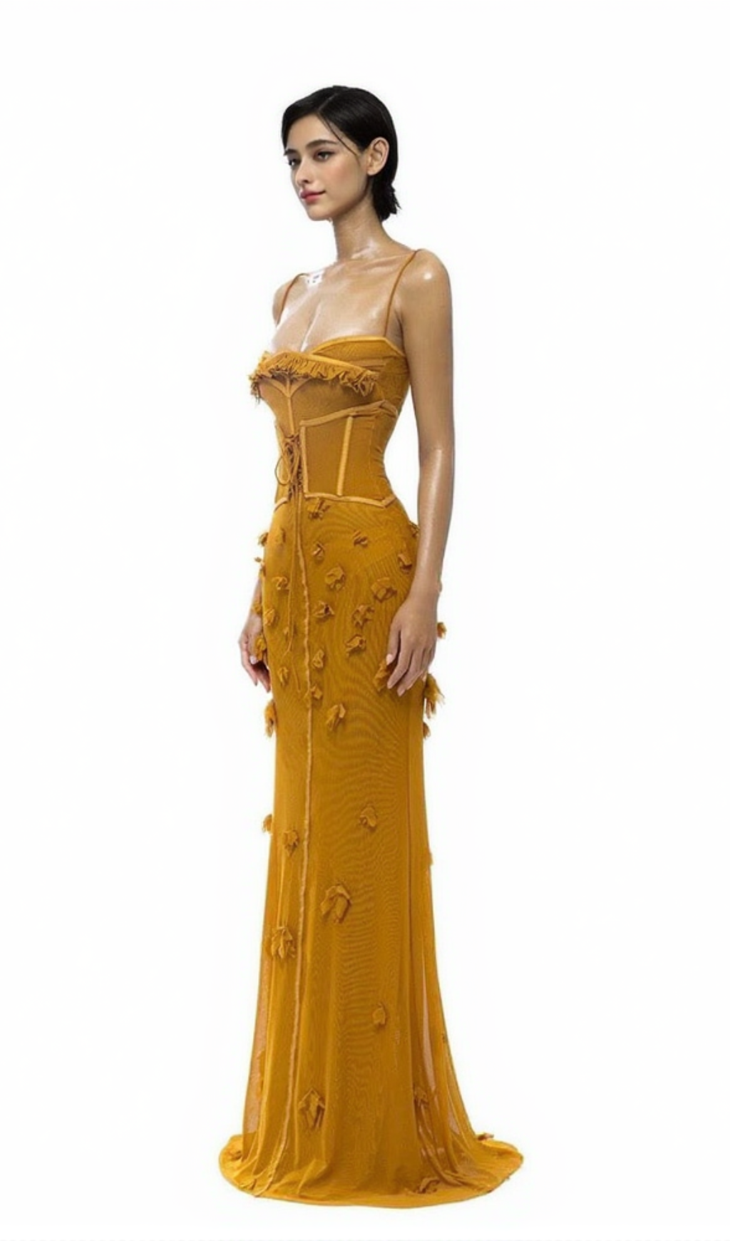 CARYS STRAPPY PETAL MAXI DRESS IN YELLOW