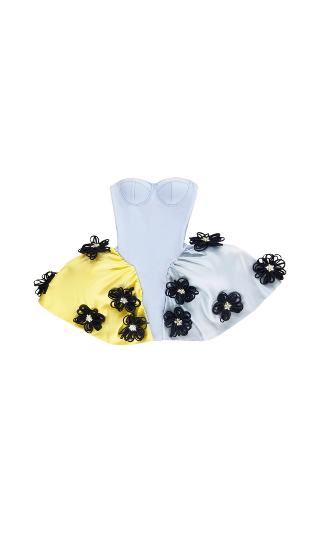 AIIZIE ALANIADE CONTRAST COLOR 3D FLOWER PUFFY MINI DRESS - product image